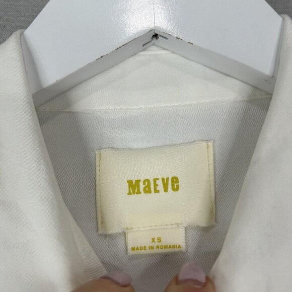 Maeve Anthro Womens Top Extra Small White Button Front Shirt Knot Tie Blouse - Picture 13 of 14